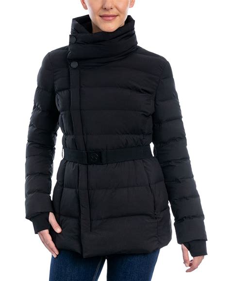 michael michael kors stretch belted packable down puffer coat|Michael Kors shiny puffer jacket.